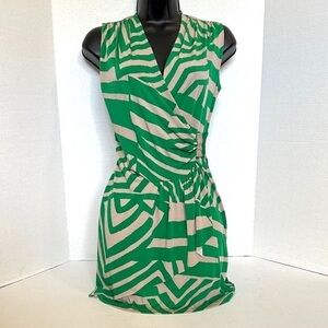 Arancia exotic breeze Green and Beige Sleeveless faux Wrap Dress medium